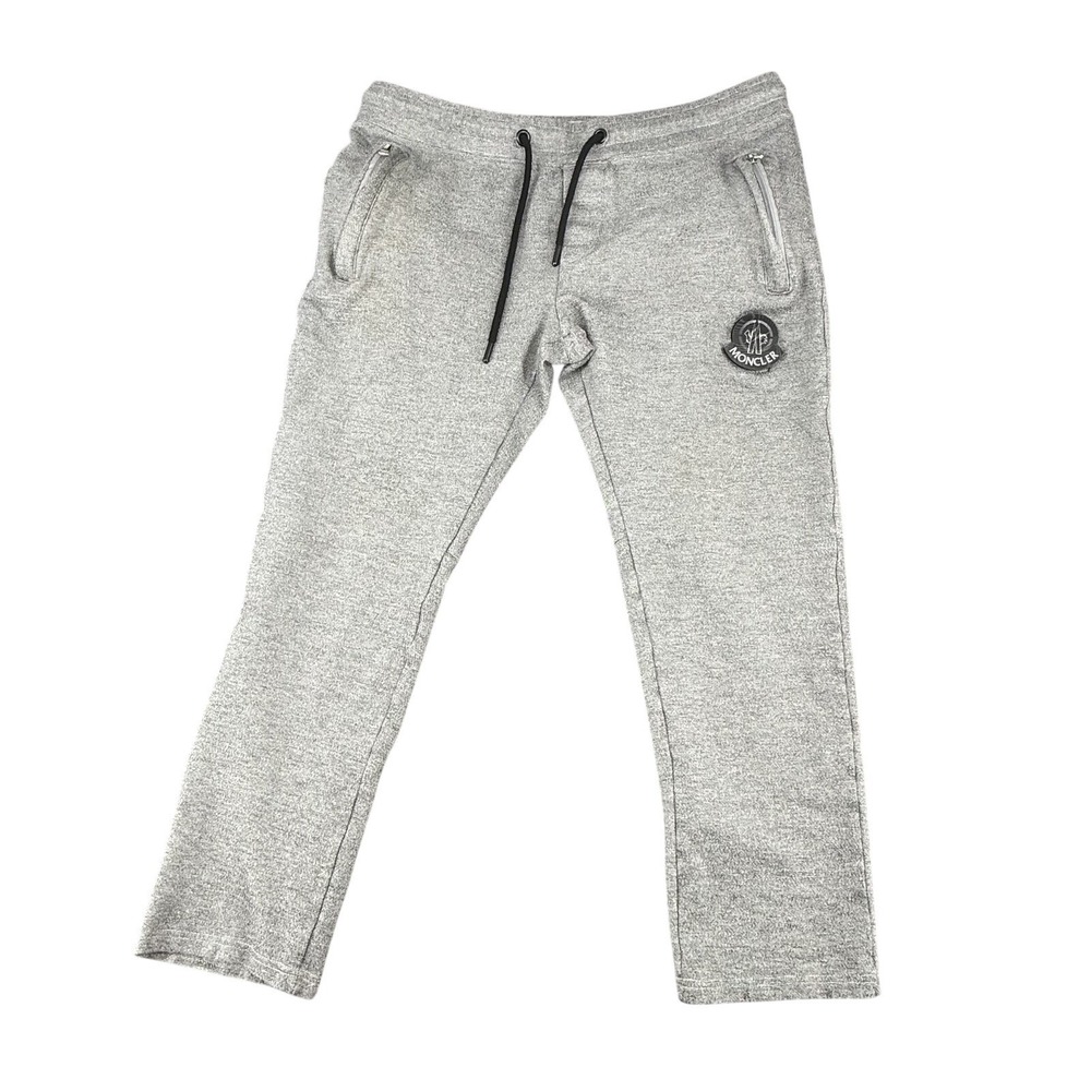 Moncler Grenoble Sweatpants Mens L Gray Logo Joggers Zip Pocket Cotton Lounge